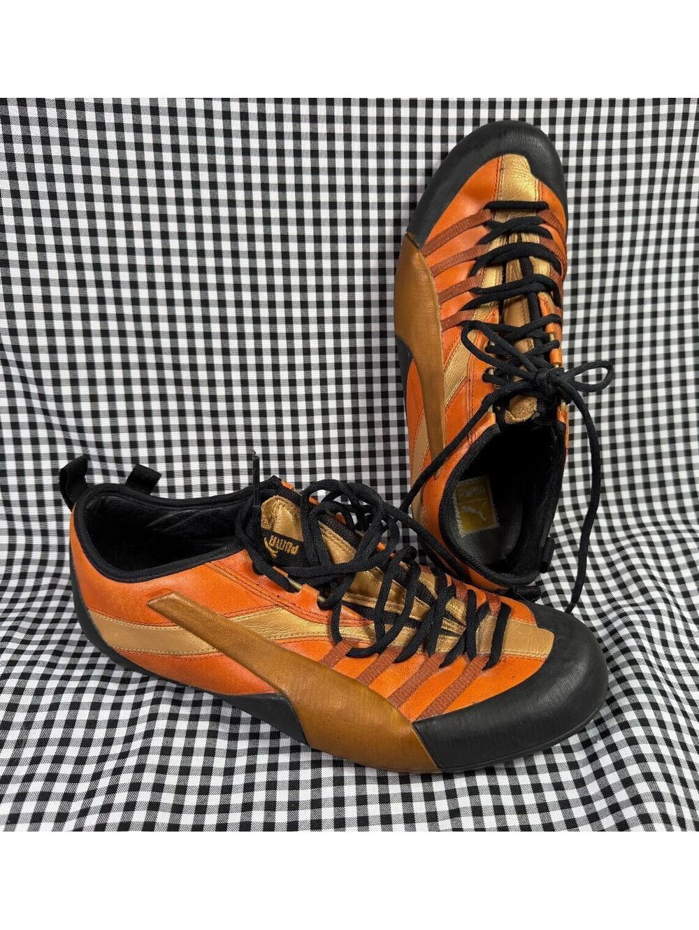 Vintage Puma Driving Shoes Men 10 Orange Gold Leather Y2K Motorsport Racecore